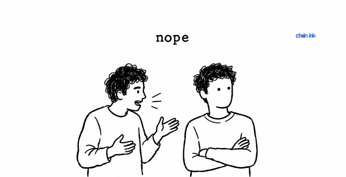 two people talking, one explaining and one arms crossed saying nope